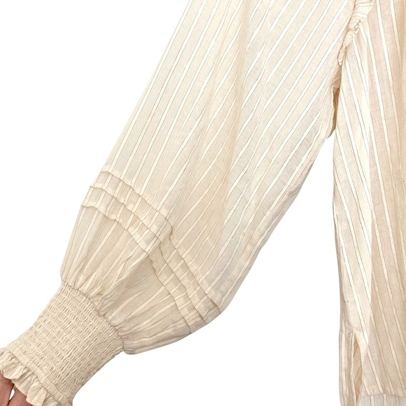 CLEOBELLA Ari Ruffle Lurex Stripe Blouse Cream Button Up Romantic Boho Femme - Picture 8 of 12